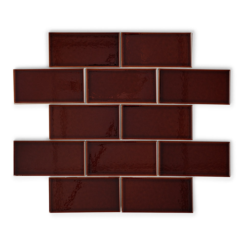 Albert's Chestnut Brown - Gloss, Crackle Glaze Victorian Wall Tiles - 7.5 x 15 cm for Bathrooms, Kitchens & Fireplaces, Ceramic
