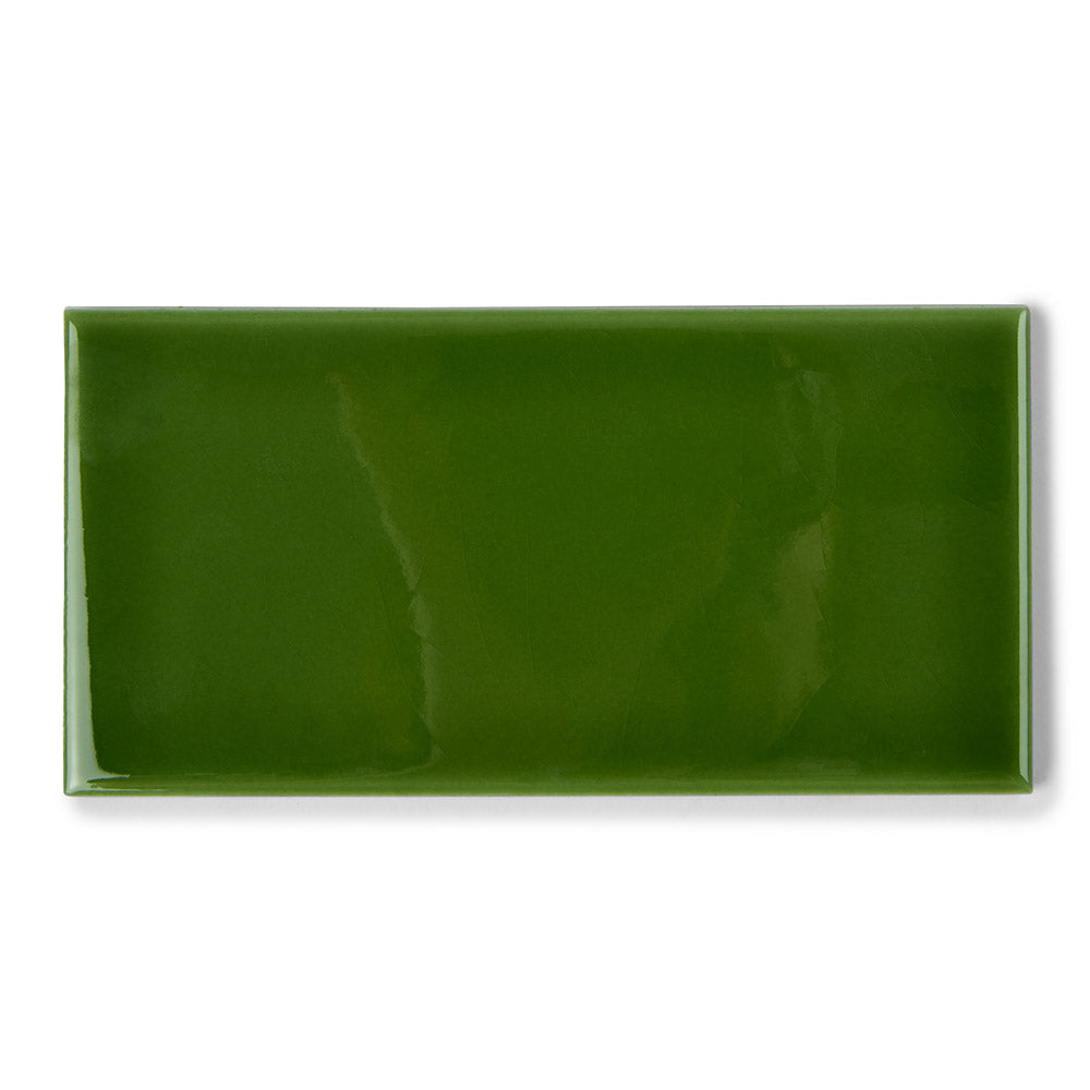 Albert's Olive Green - Gloss, Crackle Glaze Victorian Wall Tiles - 7.5 x 15 cm for Bathrooms, Kitchens & Fireplaces, Ceramic