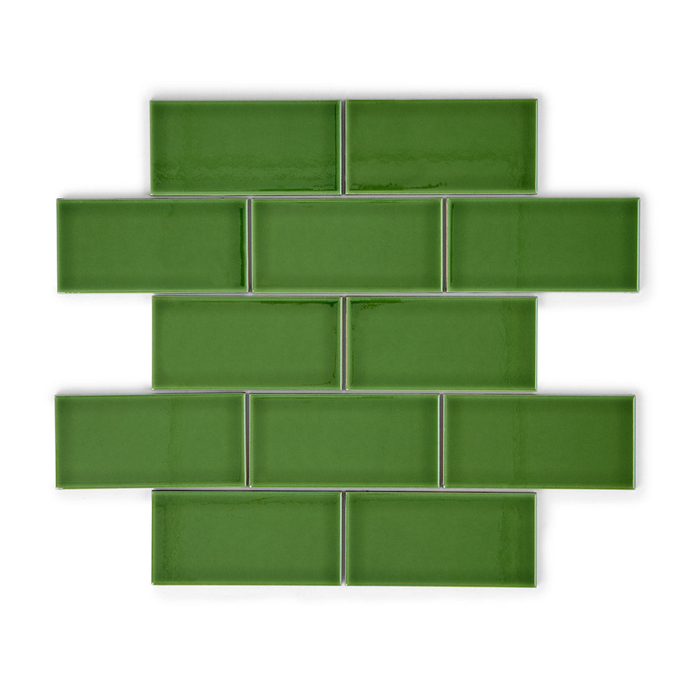 Albert's Olive Green - Gloss, Crackle Glaze Victorian Wall Tiles - 7.5 x 15 cm for Bathrooms, Kitchens & Fireplaces, Ceramic