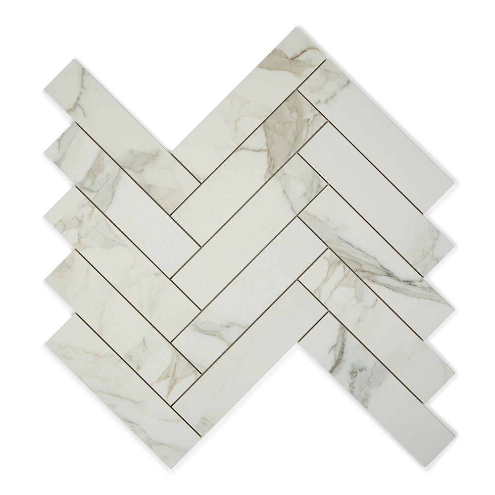 Antique Marble - Herringbone Marble Wall & Floor Tiles for Bathrooms & Kitchens - 7.5 x 30 cm - Porcelain