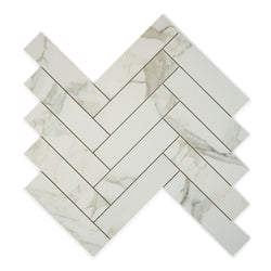 Antique Marble - Herringbone Marble Wall & Floor Tiles for Bathrooms & Kitchens - 7.5 x 30 cm - Porcelain