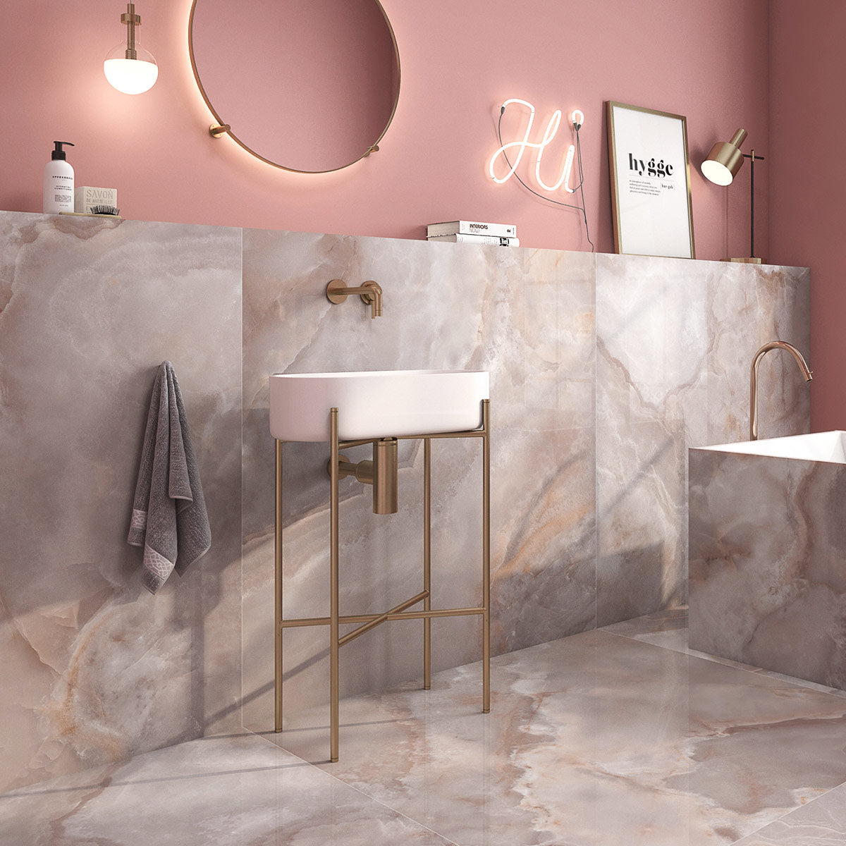 Vogue PInk - XL Pink Onyx Marble Wall & Floor Tiles - 60 x 120 cm for Bathrooms & Kitchens - Polished Porcelain