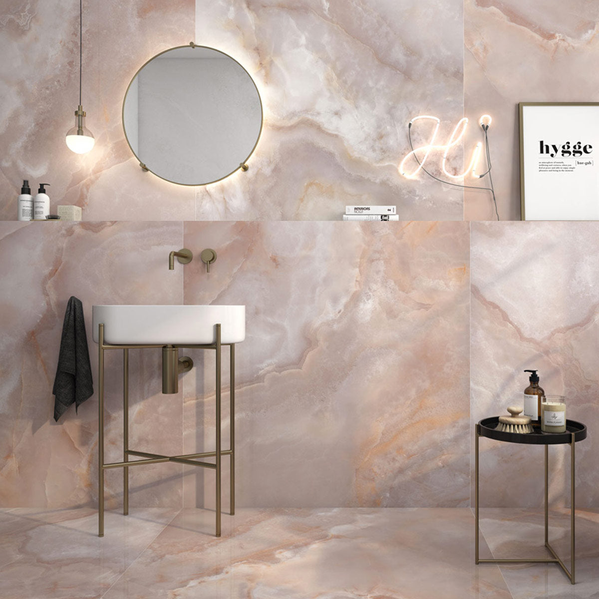 Vogue PInk - XL Pink Onyx Marble Wall & Floor Tiles - 60 x 120 cm for Bathrooms & Kitchens - Polished Porcelain